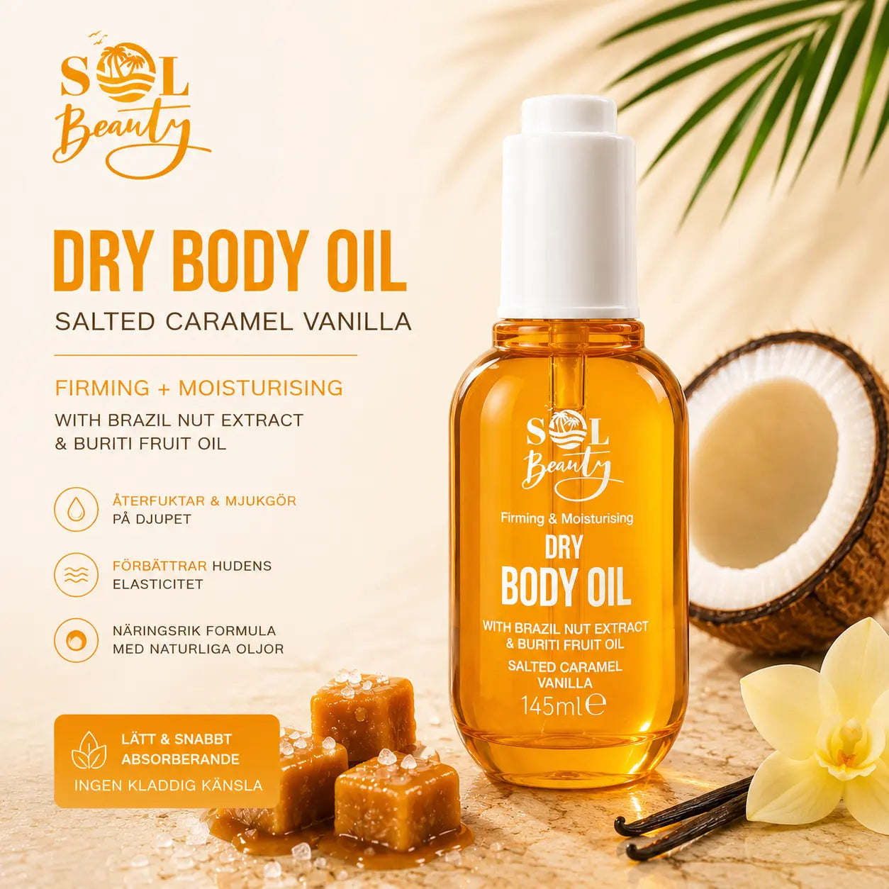 Dry Body Oil Salted Caramel & Vanilla 45 ml Sol Beauty