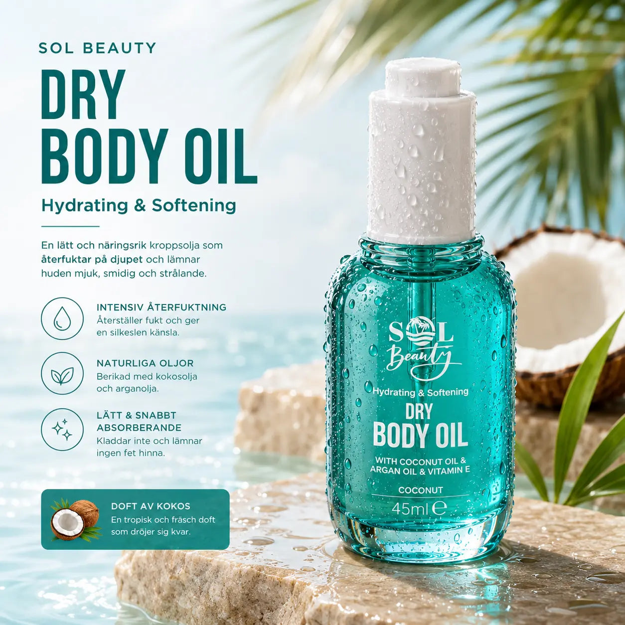 Hydrating Dry Body Oil Coconut 45ml Sol Beauty