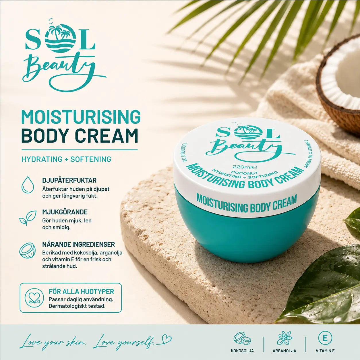Moisturising Body Cream Coconut 220ml Sol Beauty